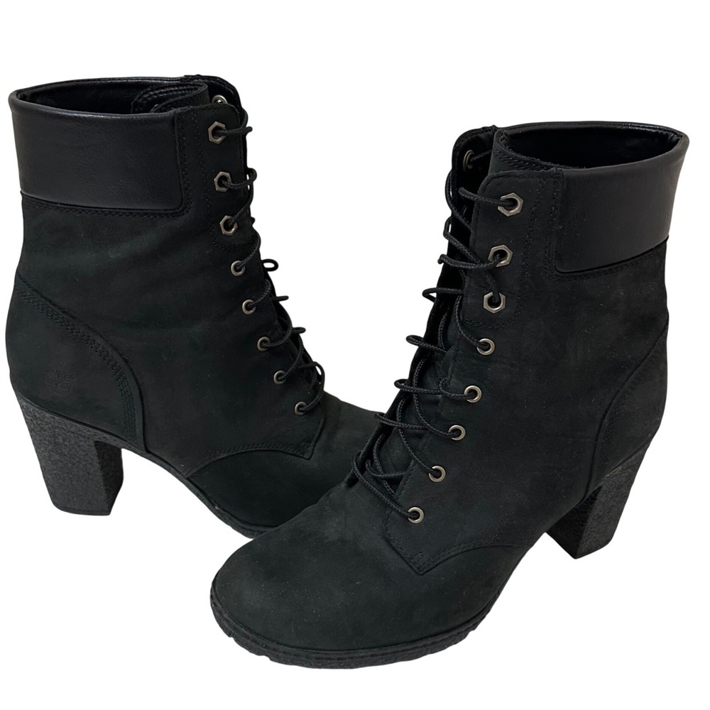 Timberland Earthkeepers Glancy Black Nubuck Lace Up Heel Boots 8432A Sz 10